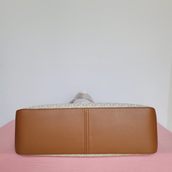 MICHAEL KORS Laney Hobo Signature Logo Shoulder Bag- Vanilla/Acorn Color⭐ - Picture 9 of 16